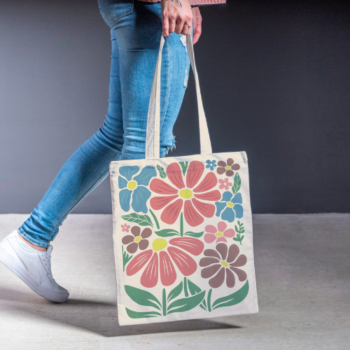 Retro Abstract Flower Canvas Tote