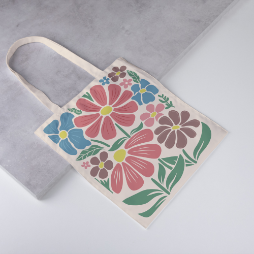 Retro Abstract Flower Canvas Tote