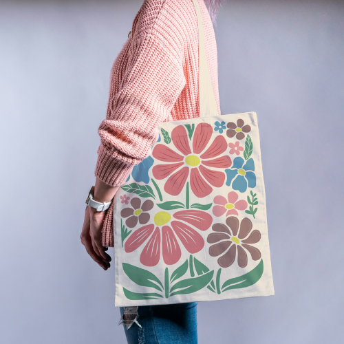 Retro Abstract Flower Canvas Tote
