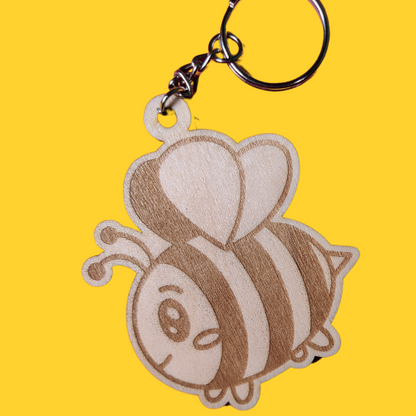 Bee Wooden Carved Key Chain