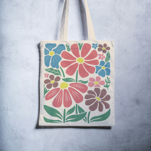 Retro Abstract Flower Canvas Tote